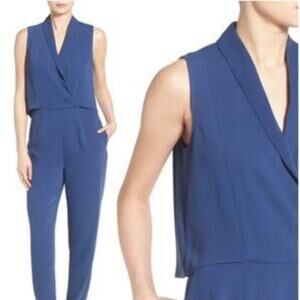 Cooper & Ella Womens Navy Blue Sleeveless V-Neck Casual Jumpsuit Size Medium